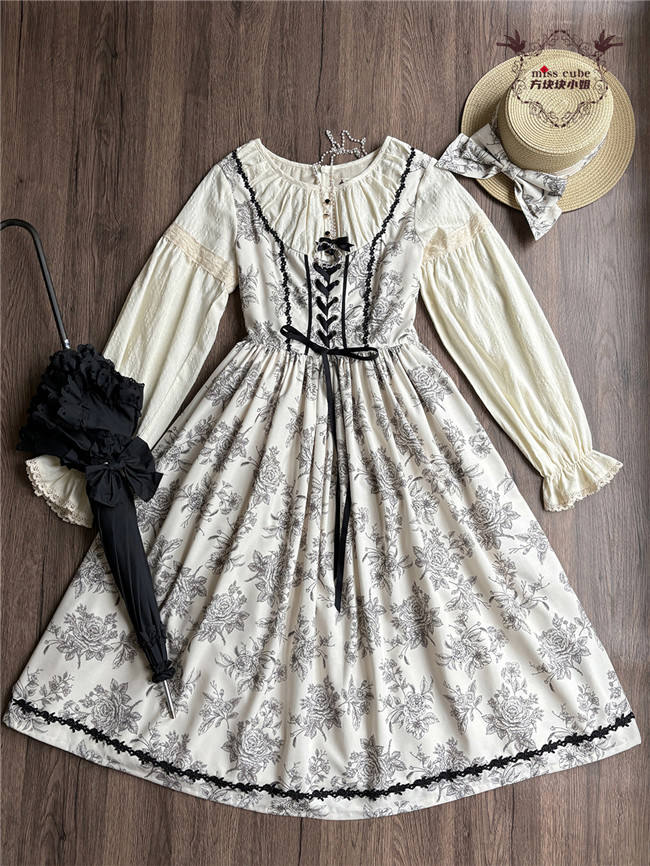 Miss Point Sketch Wild Rose Dirndl Dress One Piece