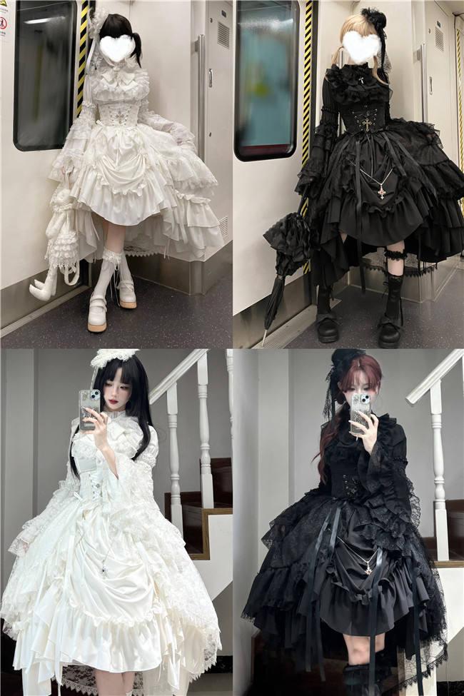 Nightingale Maiden Immortality Taboo Gothic Lolita Skirt, Tailing Corset and Blouse