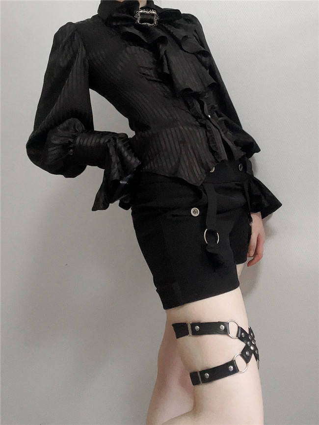 Black White Stripe Lolita Blouse and Necktie