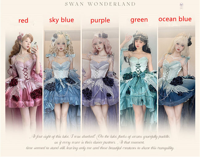 Meowing and Fruity Swan Wonderland Princess Dress Full Set
