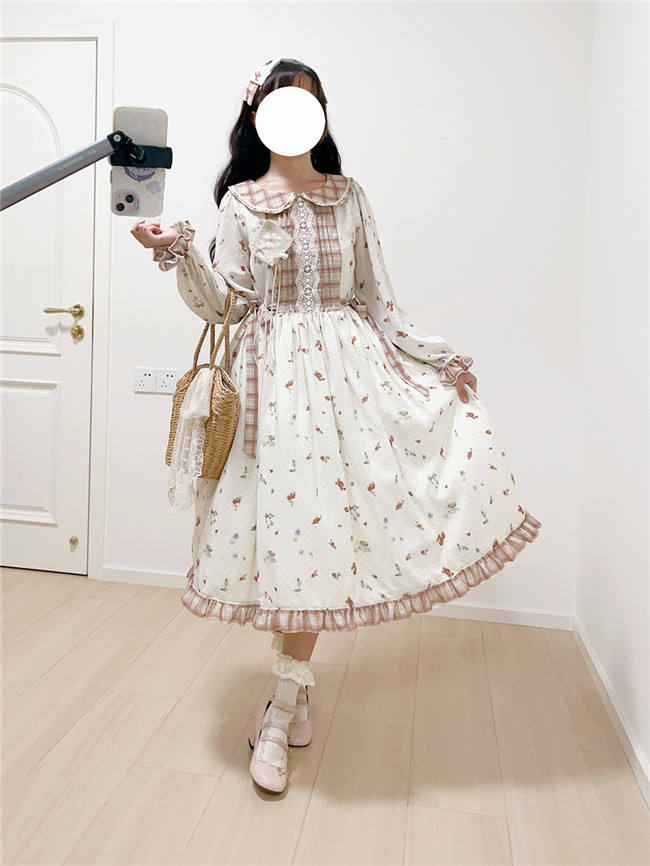 Miss Point Flowers and Strawberry Print Lolita OP Dress