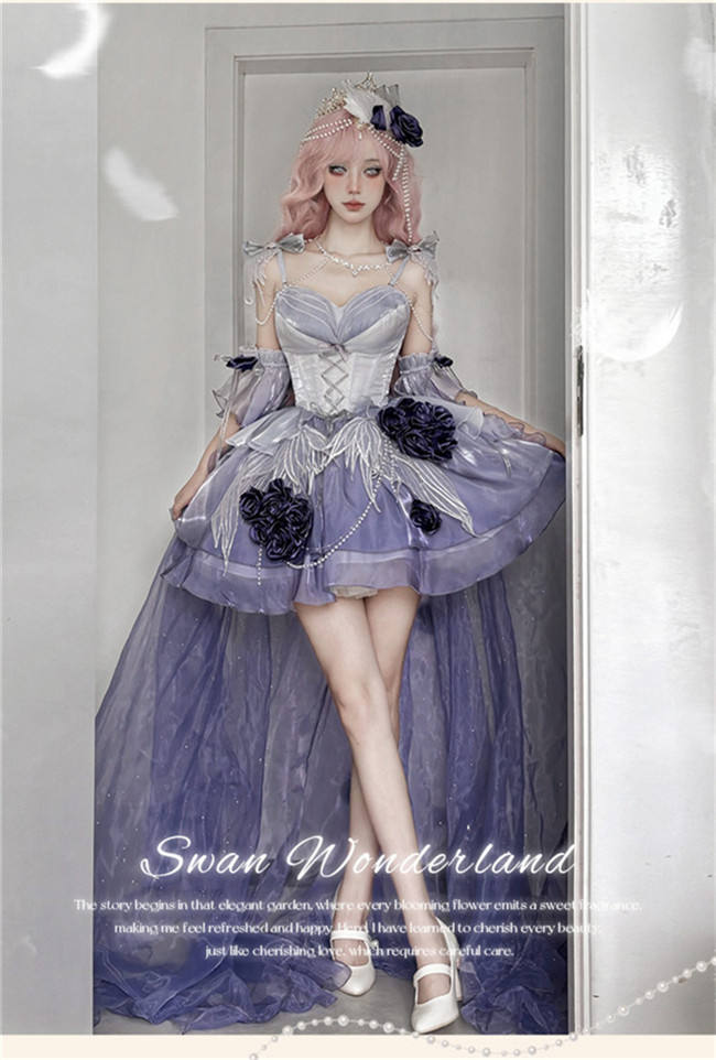 Meowing and Fruity Swan Wonderland Princess Dress Full Set