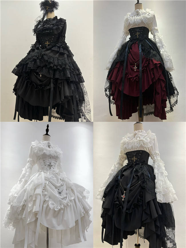 Nightingale Maiden Immortality Taboo Gothic Lolita Skirt, Tailing Corset and Blouse