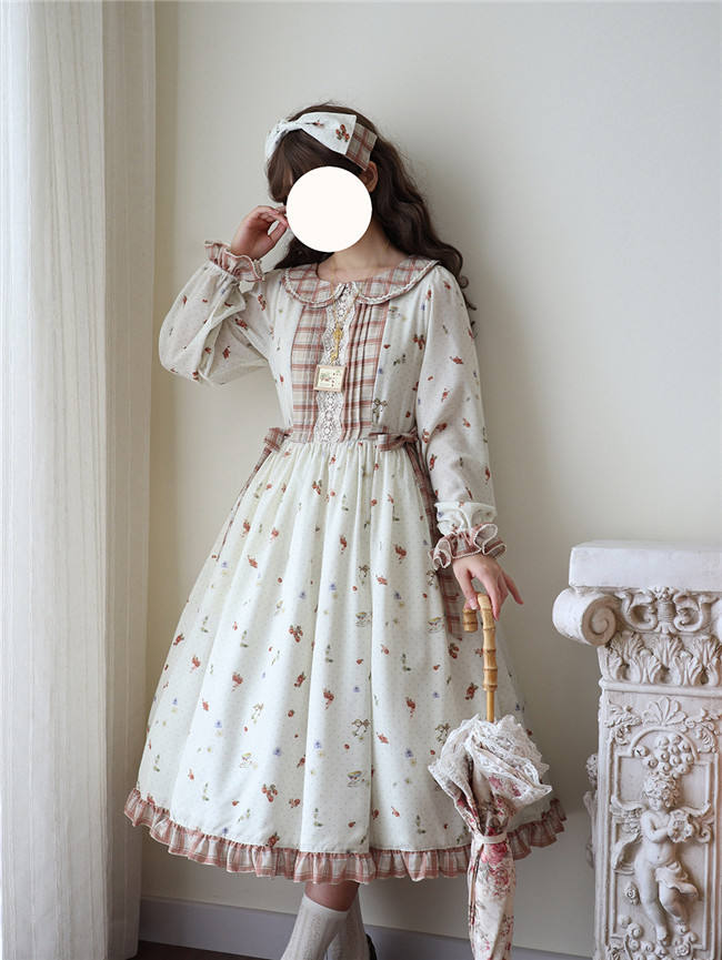 Miss Point Flowers and Strawberry Print Lolita OP Dress