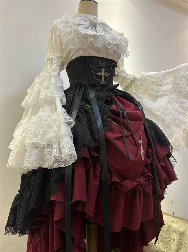 Nightingale Maiden Immortality Taboo Gothic Lolita Skirt, Tailing Corset and Blouse