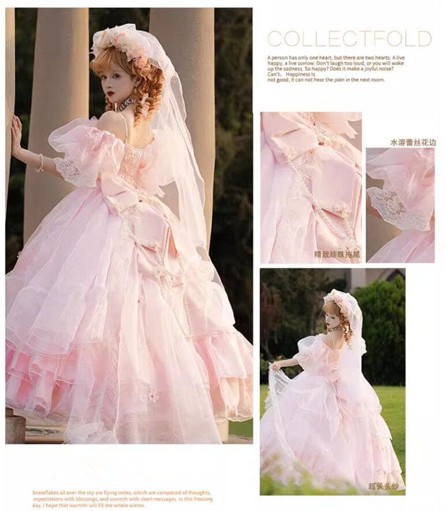 Plus Size Pink Wedding Dress Long Formal Lolita Dress