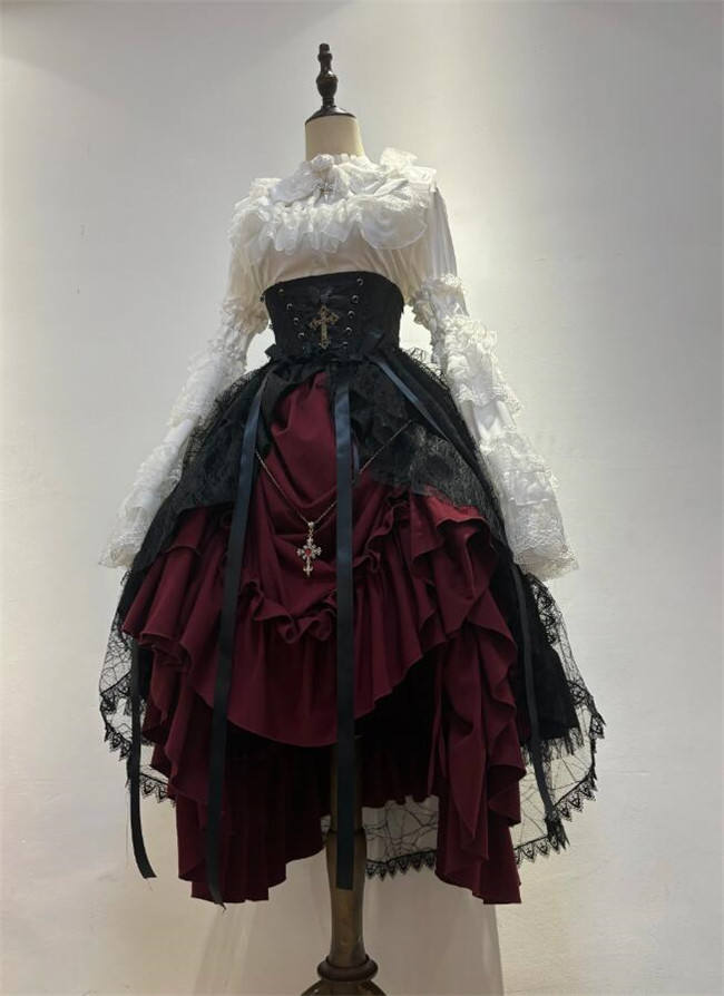 Nightingale Maiden Immortality Taboo Gothic Lolita Skirt, Tailing Corset and Blouse