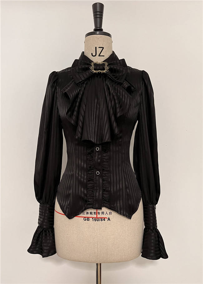 Black White Stripe Lolita Blouse and Necktie