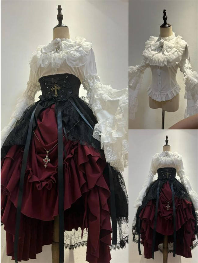 Nightingale Maiden Immortality Taboo Gothic Lolita Skirt, Tailing Corset and Blouse