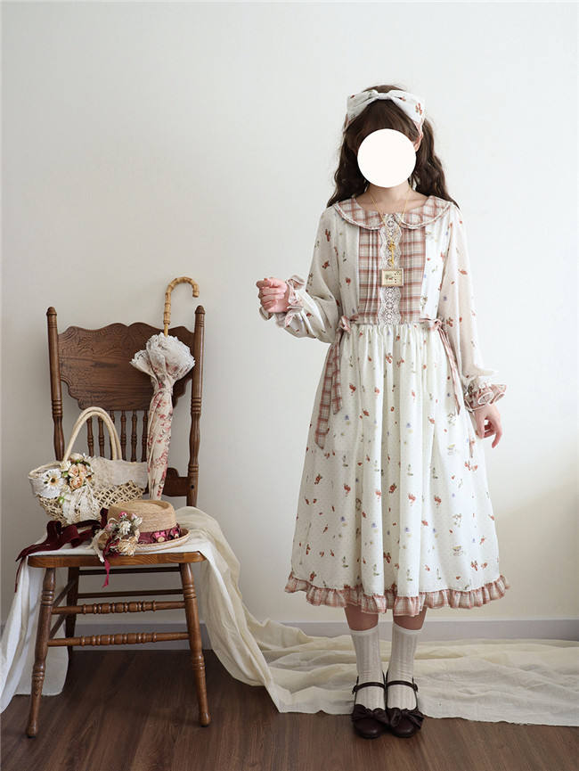 Miss Point Flowers and Strawberry Print Lolita OP Dress