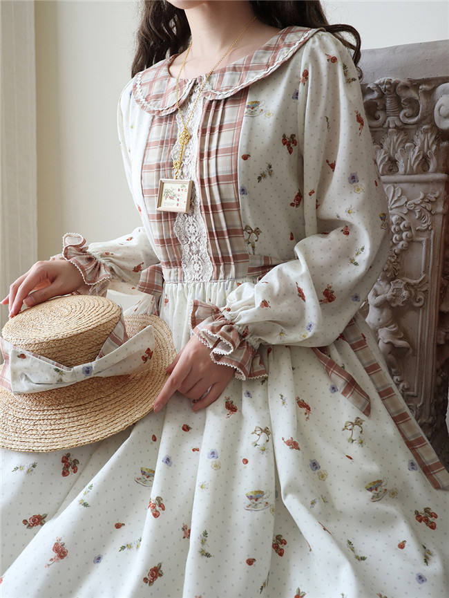 Miss Point Flowers and Strawberry Print Lolita OP Dress