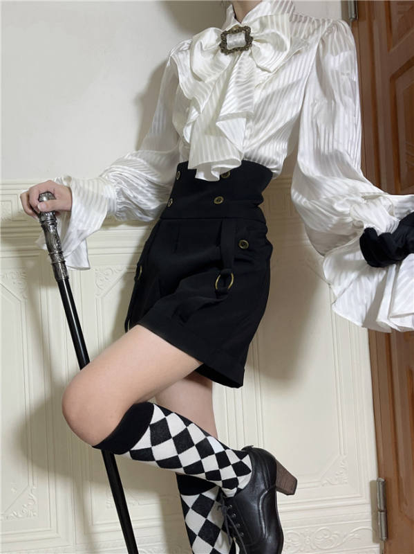Black White Stripe Lolita Blouse and Necktie