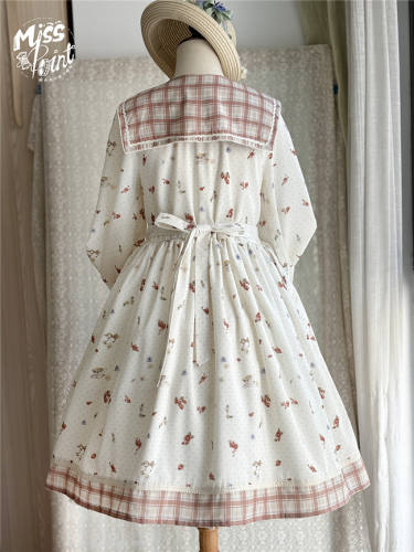 Miss Point Flowers and Strawberry Print Sailor Collar Lolita OP Dress