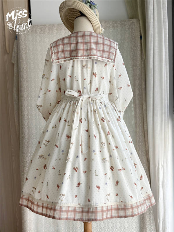 Miss Point Flowers and Strawberry Print Sailor Collar Lolita OP Dress