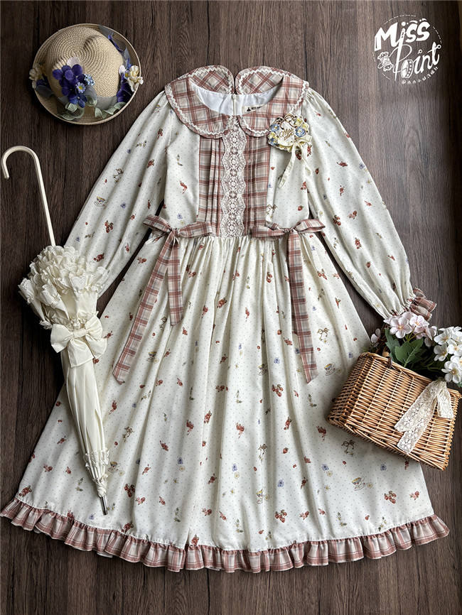Miss Point Flowers and Strawberry Print Lolita OP Dress