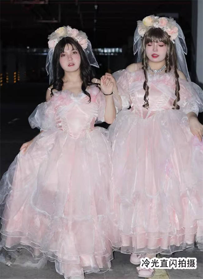 Plus Size Pink Wedding Dress Long Formal Lolita Dress