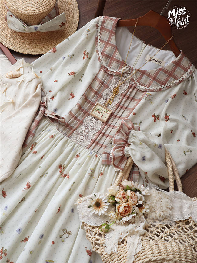 Miss Point Flowers and Strawberry Print Lolita OP Dress
