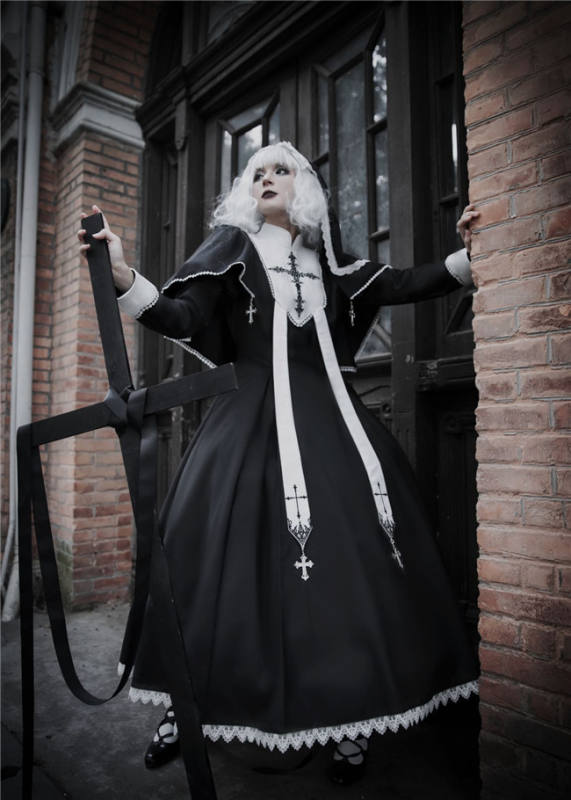Holy Hearts Fake Two-piece Gothic Nun Lolita Dress and Cape