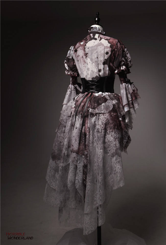 Lilith House Horrible Wonderland Lolita Corset with Blood Stained Lace Irregular Tailing