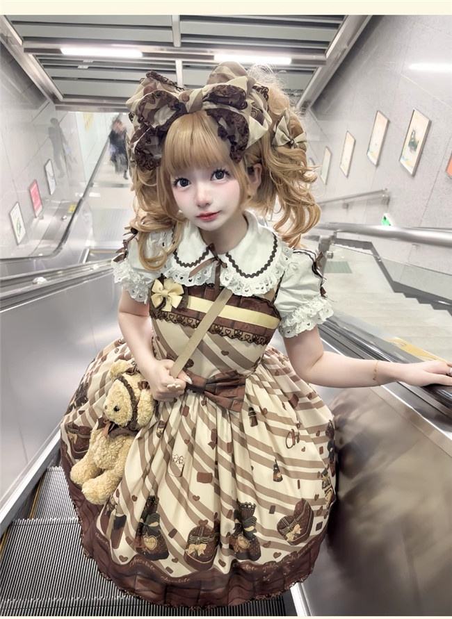 Chocolate Gift Box Sweet Lolita Jumper Dress and Headdress