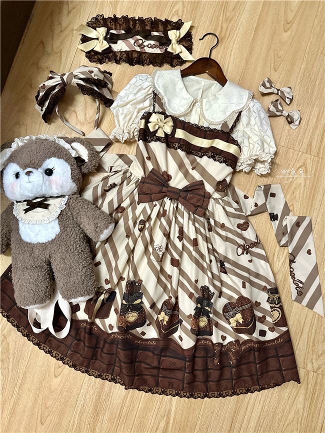 Chocolate Gift Box Sweet Lolita Jumper Dress and Headdress