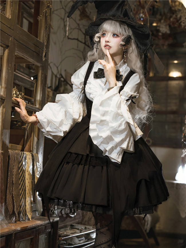 Morning Witch Gothic Lolita Salopette, Blouse and Witch Hat