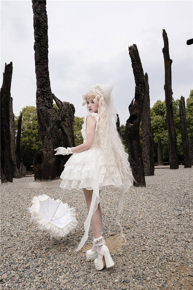 White Rose Fishbone Waist Gothic Lolita Dress