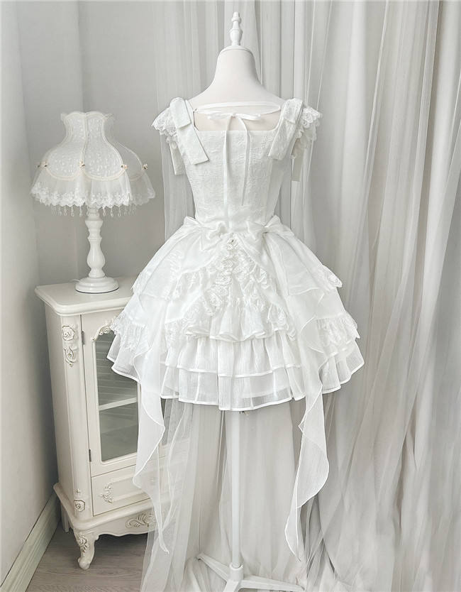 White Rose Fishbone Waist Gothic Lolita Dress