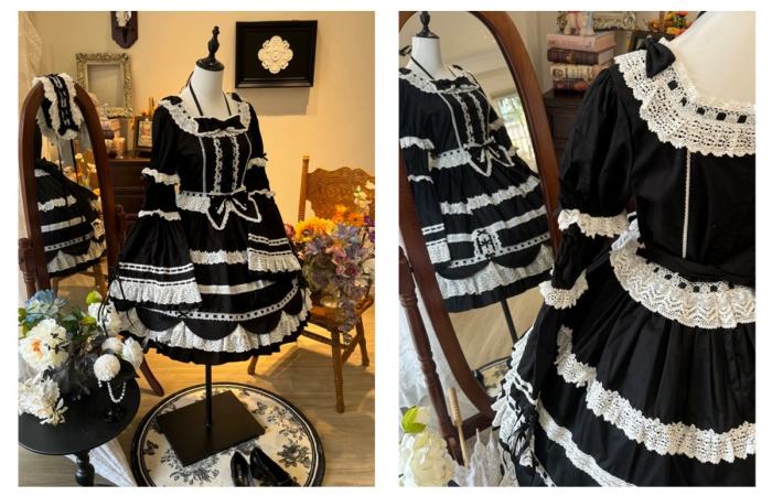 Cream Petal Cotton Lolita Dress and Set-in Sleeves