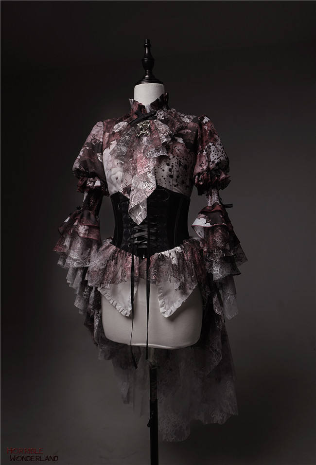 Lilith House Horrible Wonderland Lolita Corset with Blood Stained Lace Irregular Tailing