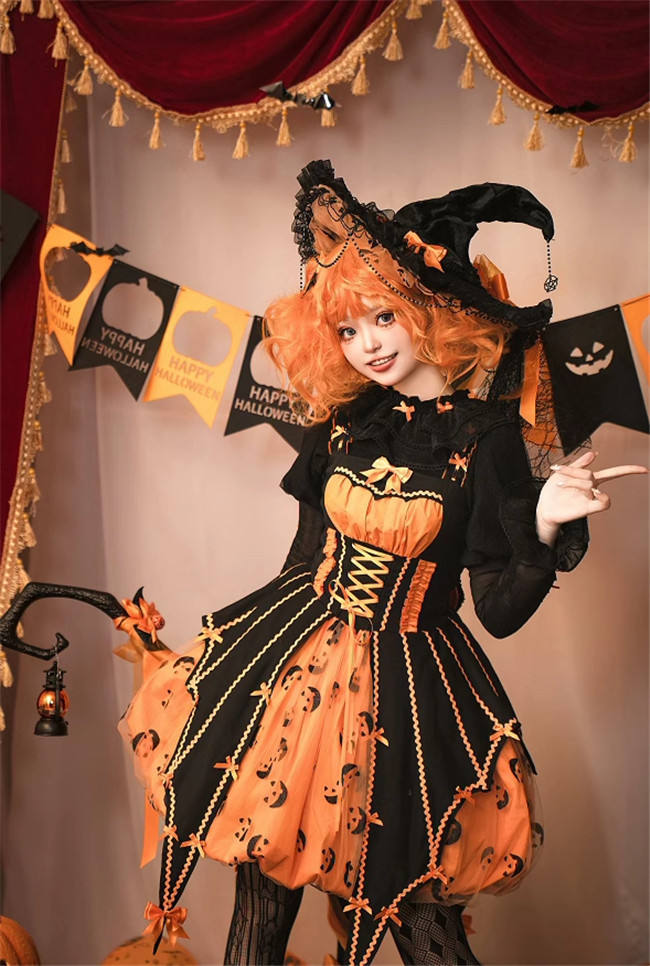Lemon Honey Jack-O-Lantern Halloween Lolita Dress, Blouse and Accessories
