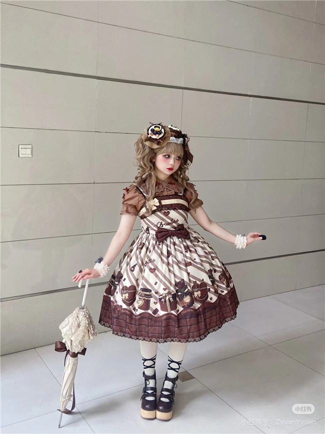 Chocolate Gift Box Sweet Lolita Jumper Dress and Headdress