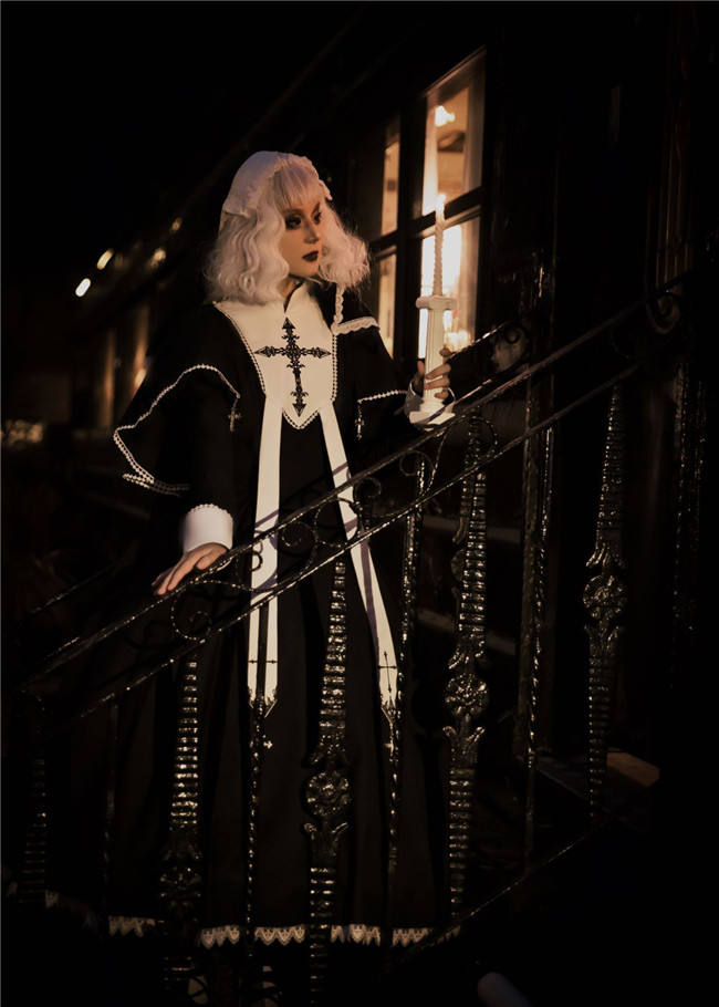 Holy Hearts Fake Two-piece Gothic Nun Lolita Dress and Cape