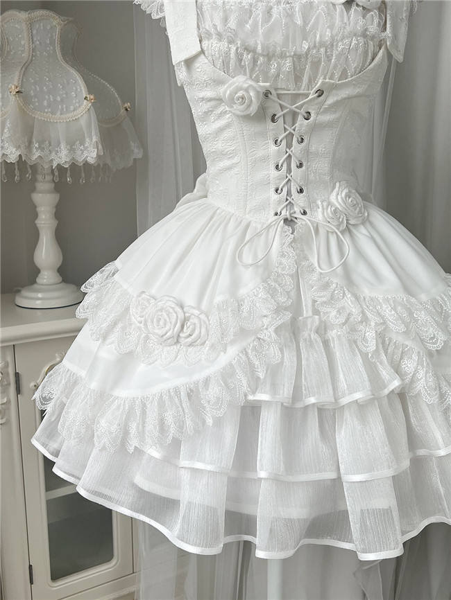 White Rose Fishbone Waist Gothic Lolita Dress