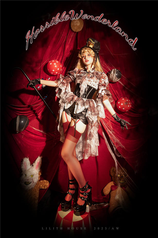 Lilith House Horrible Wonderland Lolita Corset with Blood Stained Lace Irregular Tailing