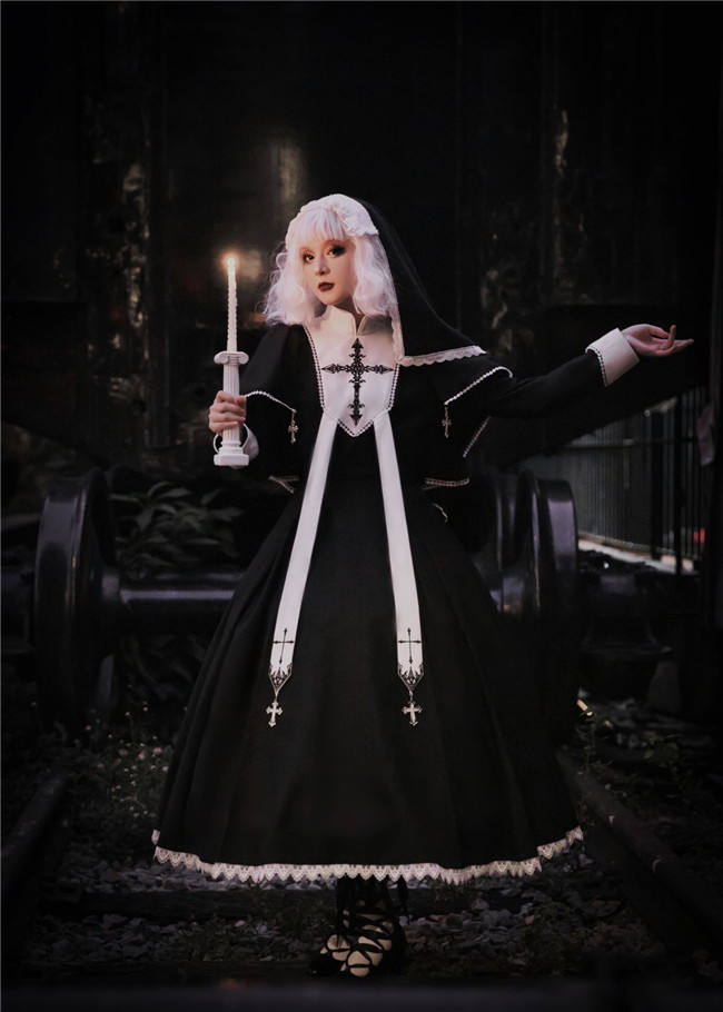 Holy Hearts Fake Two-piece Gothic Nun Lolita Dress and Cape