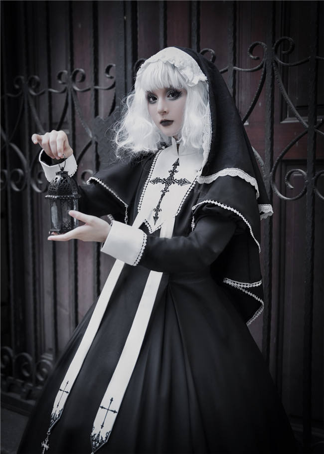 Holy Hearts Fake Two-piece Gothic Nun Lolita Dress and Cape
