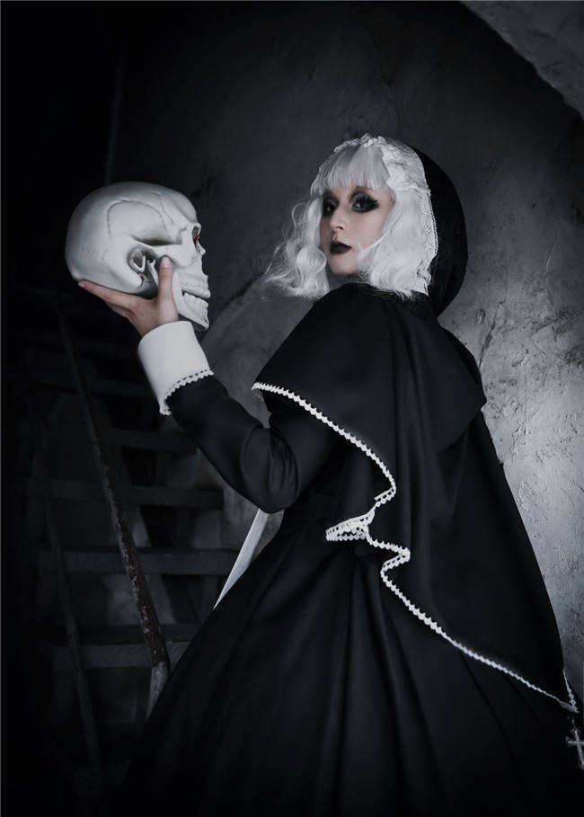 Holy Hearts Fake Two-piece Gothic Nun Lolita Dress and Cape