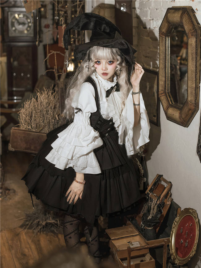 Morning Witch Gothic Lolita Salopette, Blouse and Witch Hat