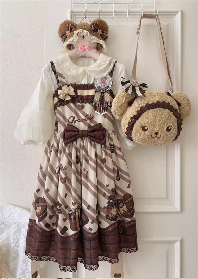 Chocolate Gift Box Sweet Lolita Jumper Dress and Headdress