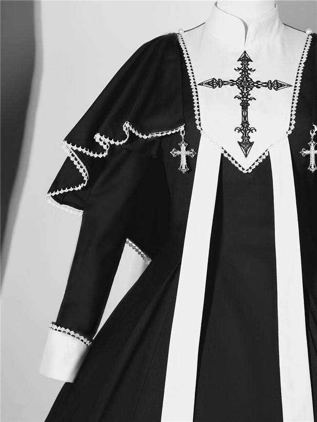 Holy Hearts Fake Two-piece Gothic Nun Lolita Dress and Cape