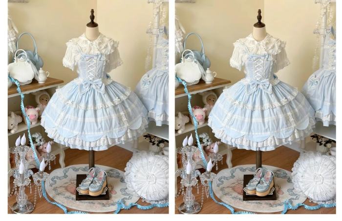 Cream Petal Cotton Lolita Dress and Set-in Sleeves