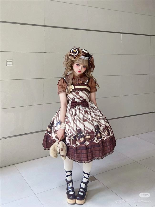 Chocolate Gift Box Sweet Lolita Jumper Dress and Headdress