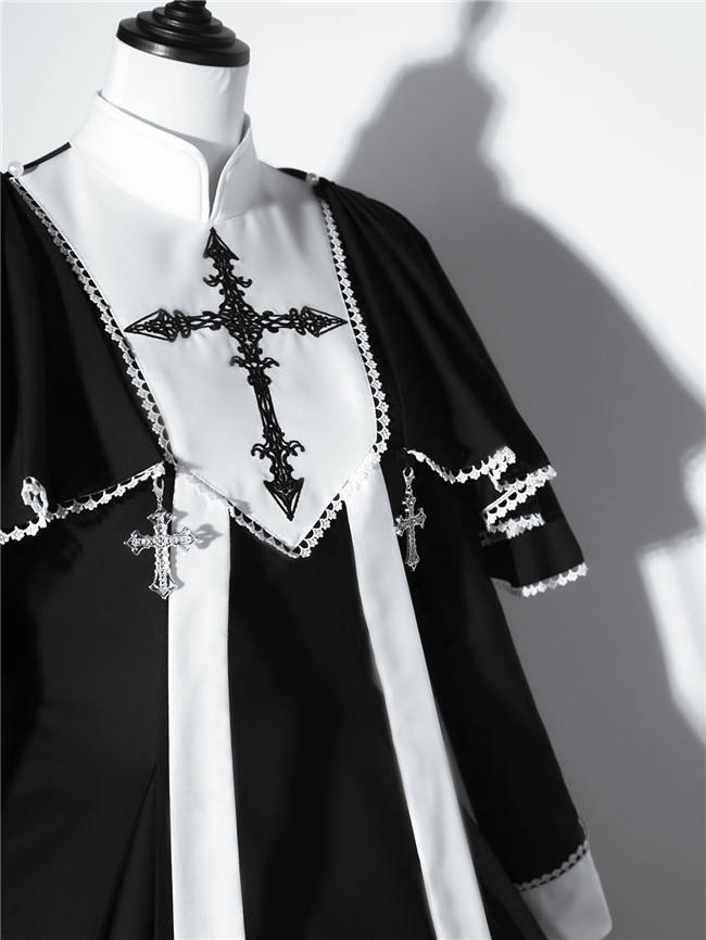 Holy Hearts Fake Two-piece Gothic Nun Lolita Dress and Cape