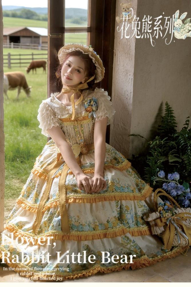 Nansheng Pavilion ~Flower Rabbit Little Bear~ Plus Size Lolita JSK OP and Blouse