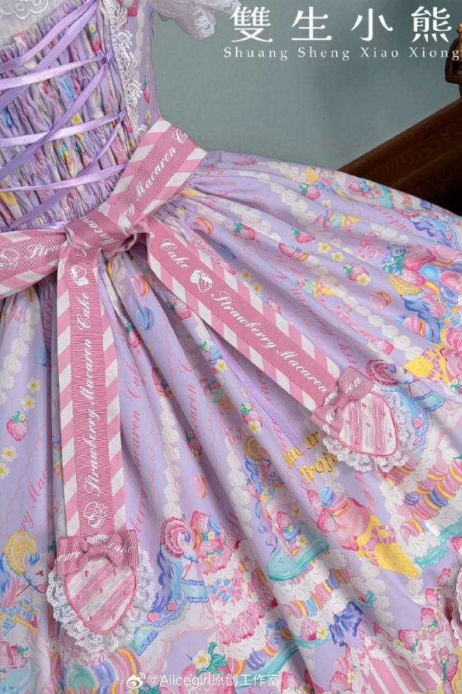 Alice Girl ~Strawberry Macaron~ Sweet Prints Lolita JSK OP and Salopette 4 Colors