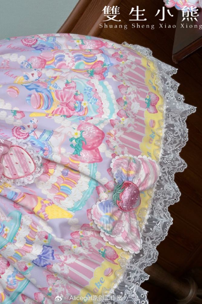Alice Girl ~Strawberry Macaron~ Sweet Prints Lolita JSK OP and Salopette 4 Colors