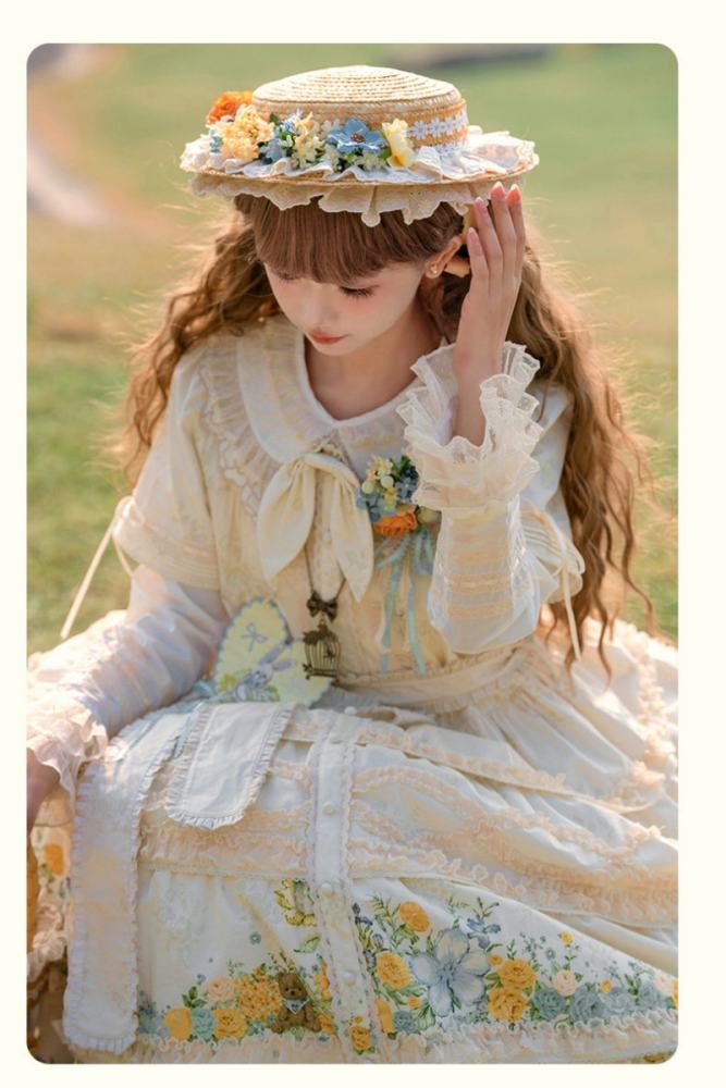 Nansheng Pavilion ~Flower Rabbit Little Bear~ Plus Size Lolita JSK OP and Blouse