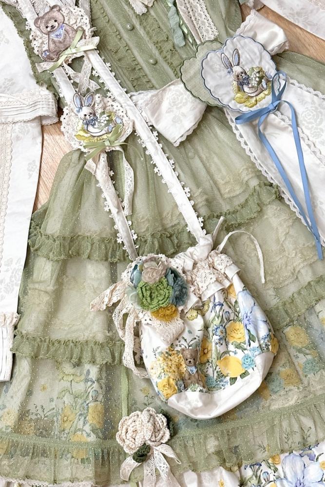 Nansheng Pavilion ~Flower Rabbit Little Bear~ Lolita Hat Bag and Necklace