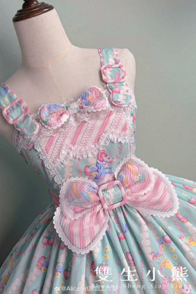 Alice Girl ~Strawberry Macaron~ Sweet Prints Lolita JSK OP and Salopette 4 Colors